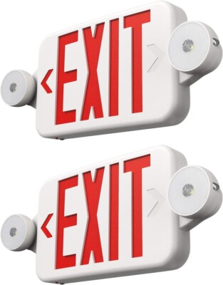 2 PACK LED Exit Sign & Emergency Light   Compact Combo UL924 Fire Safety 