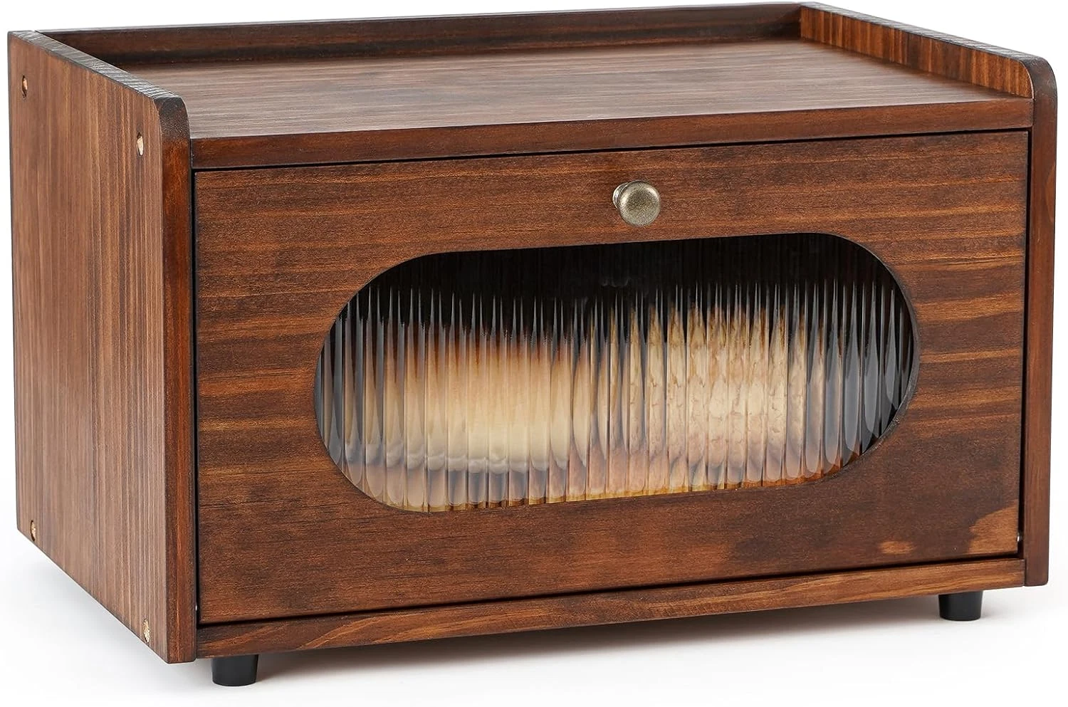 Rustic Wooden Bread Box with Acrylic Window - Stackable Kitchen Organizer