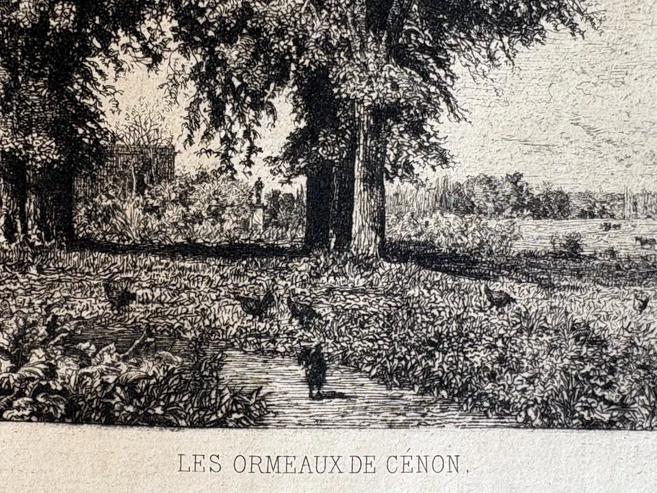 Maxime Lalanne Gravure Eau Forte Etching paysage arbre les ormeaux de cénon 1874 - Photo 4/4