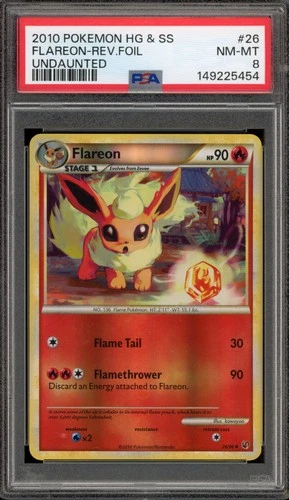 Pokemon Flareon Undaunted Reverse Holo #26 PSA 8