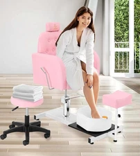 No Plumbing Pedicure Chair for Nail Tech with Foot Massage Basin&Hydraulic Stool