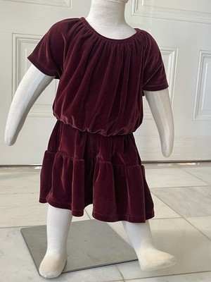 GAP Kids Velvet Tiered Little Girls VeShort Sleeve Maroon Dress Size XS 4-5
