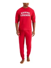 FAMILY PJs Mens Red Top Elastic Band Long Sleeve Lounge Pants Pajamas L