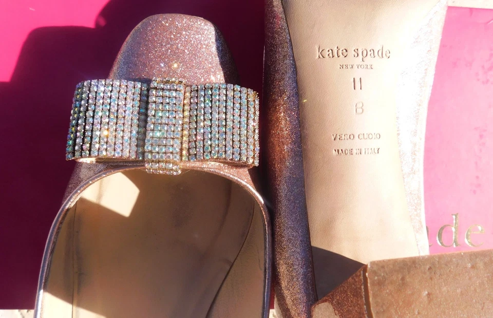 KATE SPADE Dina Glitter Rose Gold  BOW HEELS PUMPS Shoes Size 11 M - Image 4 of 4