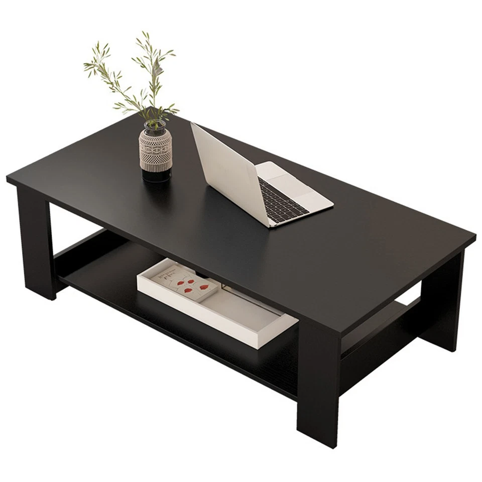 Modern Coffee Table Living Room Tea Side End Desk With Lower Storage Shelf Black - Image 3 of 4