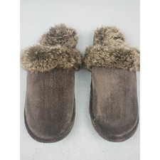 Womens Brown Faux Fur Lined Mules Plush Slip On House Slippers Loungewear