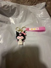 Sanrio Kuromi Silicone Keychain with Pink Flower Strap