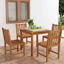 Dining Set 80cm Square Teak Table + 4 Chairs Natural Solid Hardwood Weatherproof