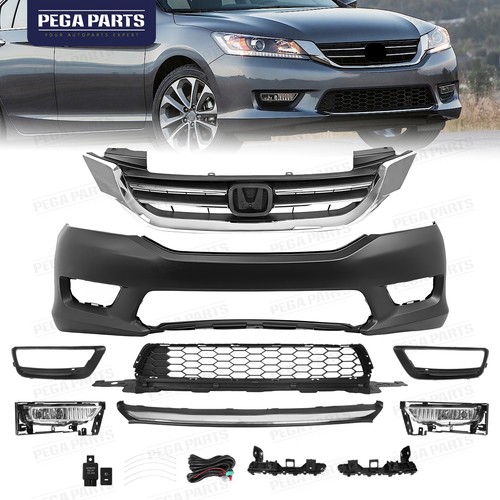 For 2013 2014 2015 Honda Accord Front Grille Set w/ Front Bumper Cover Chrome