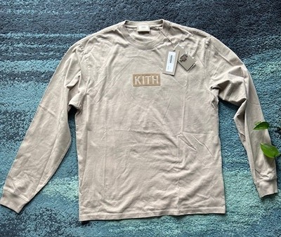 NEW Kith Loyalty Box Logo L/S Tee Molecule Tan KHM032541-204 Men s Small + Pin