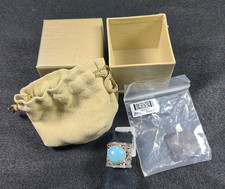 Round Cabochon Larimar Sterling Silver Wide Floral Band Ring  Original Package