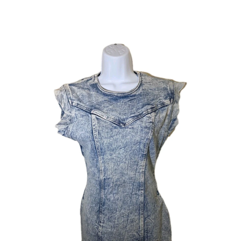 Vtg 1980s TALE-LORD Open Back Denim Dress Blue Acid Wash Short 80s 90s Size 6/7 - Image 2 of 4