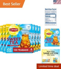 Lipton Family-Sized Black Iced Tea Bags, Southern Sweet Tea 22 ct Pack of 6