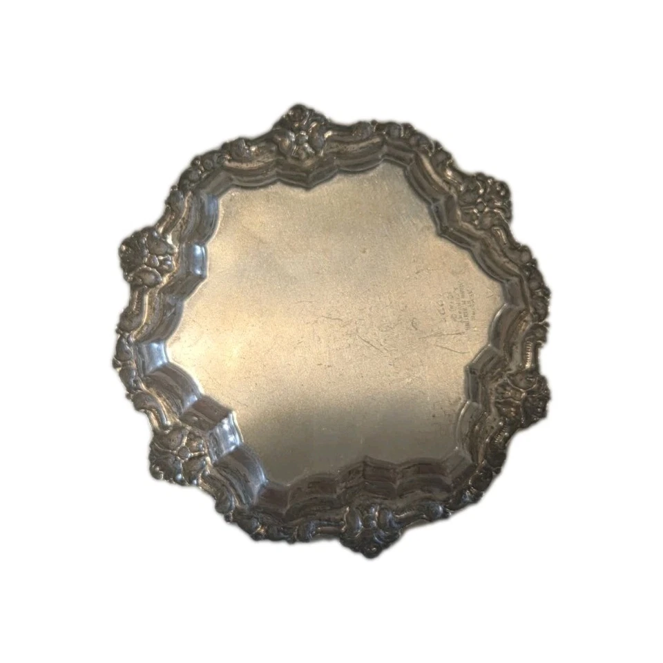 Bandeja de plata esterlina Frank M. Whiting 1226 borde rococó ornamentado 29,87 g Foto 3 de 4