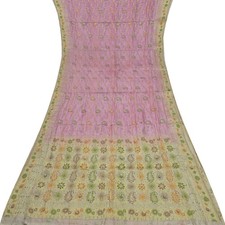 Vintage Pink Sarees 100 Pure Silk Woven Hand Embroidered Sari 5YD Craft Fabric