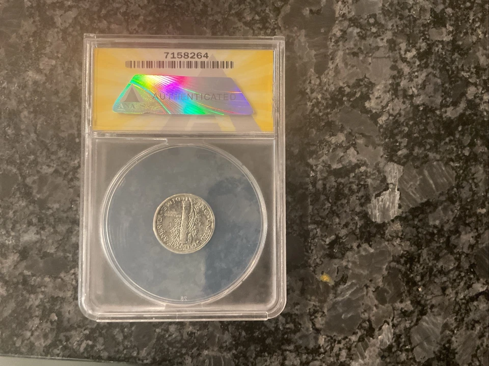 1921 Mercury Dime AU 50  Details Anacs - Image 2 of 2