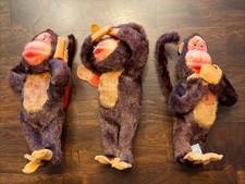 Vintage Japan Treasure Pets By Kelvin Sawdust-Stuffed Animal Set Of 3 Monkeys