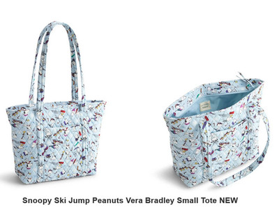 Snoopy Ski Jump Winter Sky Peanuts Vera Bradley Small Tote Bag Cotton Nwt