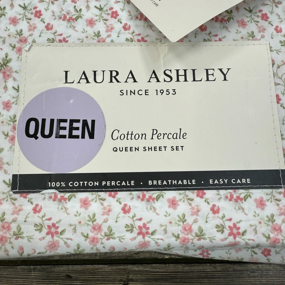 Conjunto de lençóis queen Laura Ashley Evie vermelho carmesim floral verde 4 peças casa de campo fazenda - Imagem 2 de 4