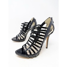 Christian Dior Patent Strappy Cage Sandal Heels Black Womens Size EU 40