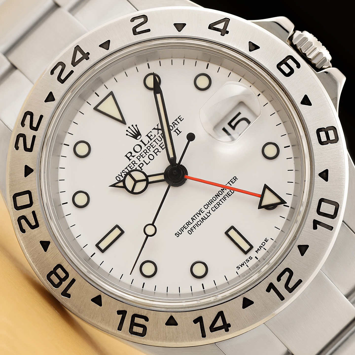 2002 ROLEX EXPLORER II 16570 40MM GMT POLAR WHITE STAINLESS STEEL WATCH