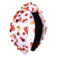 Thanksgiving Fall Headbands for Women Maple Leaf Pumpkin Hairband Crystal Rhi...