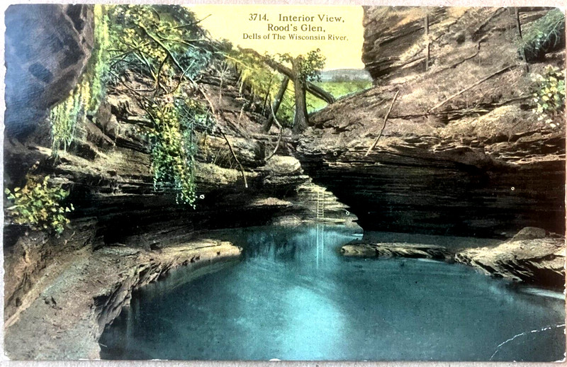 Antique postcard: Interior View Roods Glen, Dells of the Wisconsin River, posted