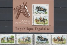 Togo Set & S/S Horse Races 1974 MNH-17 Euro