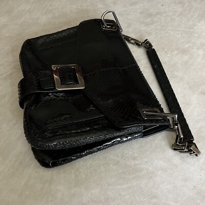 Roger Vivier Paris Handbag Black Exotic Leather Buckle Shoulder