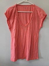 Calvin Klein Jeans Lightweight Cotton Peach Beaded V Neck Top Size L