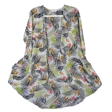 Emory Park Shawl Cover Up Womens M Green Tropical Kimono Hawaiian Boho Coastal