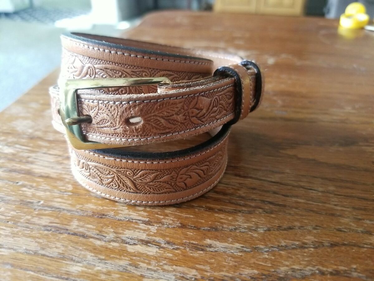 Vintage Tony Lama BROWN Leather Western Belt Rose Inlay made Vintage Tony Lama BROWN Leather Western Belt Rose Inlay made