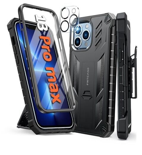 FNTCASE for iPhone 13 Pro-Max Case: Military Grade Shockproof Full Black