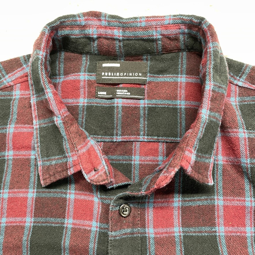 Camisa PUBLIC OPINION Para Hombre L Cuadros Algodón Franela Abotonada Manga Larga Grande