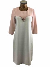 DAISY MAY DRESS 10 PINK IVORY Beaded Rhinestones Long Sleeves Sheath Tea Zip