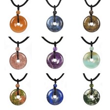 Gemstone 25mm Donut Beads Reiki Chakra Pendant Necklace Handmade Jewelry 22 Inch