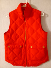 Woolrich Puffer Vest Sz S Red Orange Snap Front Pockets Duck Down Quilted Womens