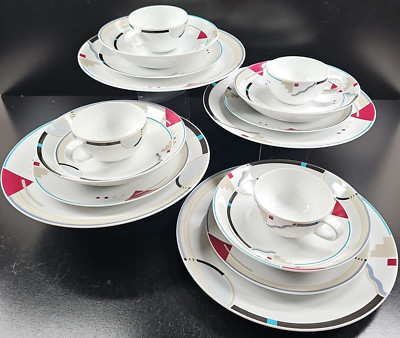 (4) Studio Nova Attitudes 5 Pc Place Settings Vintage Art Deco Dishes Y0105 Lot