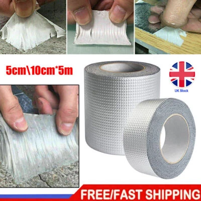 TOP5A-UK 5M Super Strong Waterproof Tape Butyl Seal Rubber Aluminum Foil Tape 50-100mm