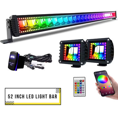 52 inch 300W LED Light Bar RGB Spot Flood Combo Driving For Jeep Ford Toyota 4WD