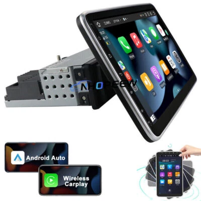 NHOPEEW 10.1" Rotatable 1Din Car Stereo Radio 64GB Android 15 Apple CarPlay Auto GPS NAV