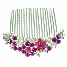 USA Crescent Hair Comb use Austria Crystal Bridal wedding Fuchsia Magenta 5-3