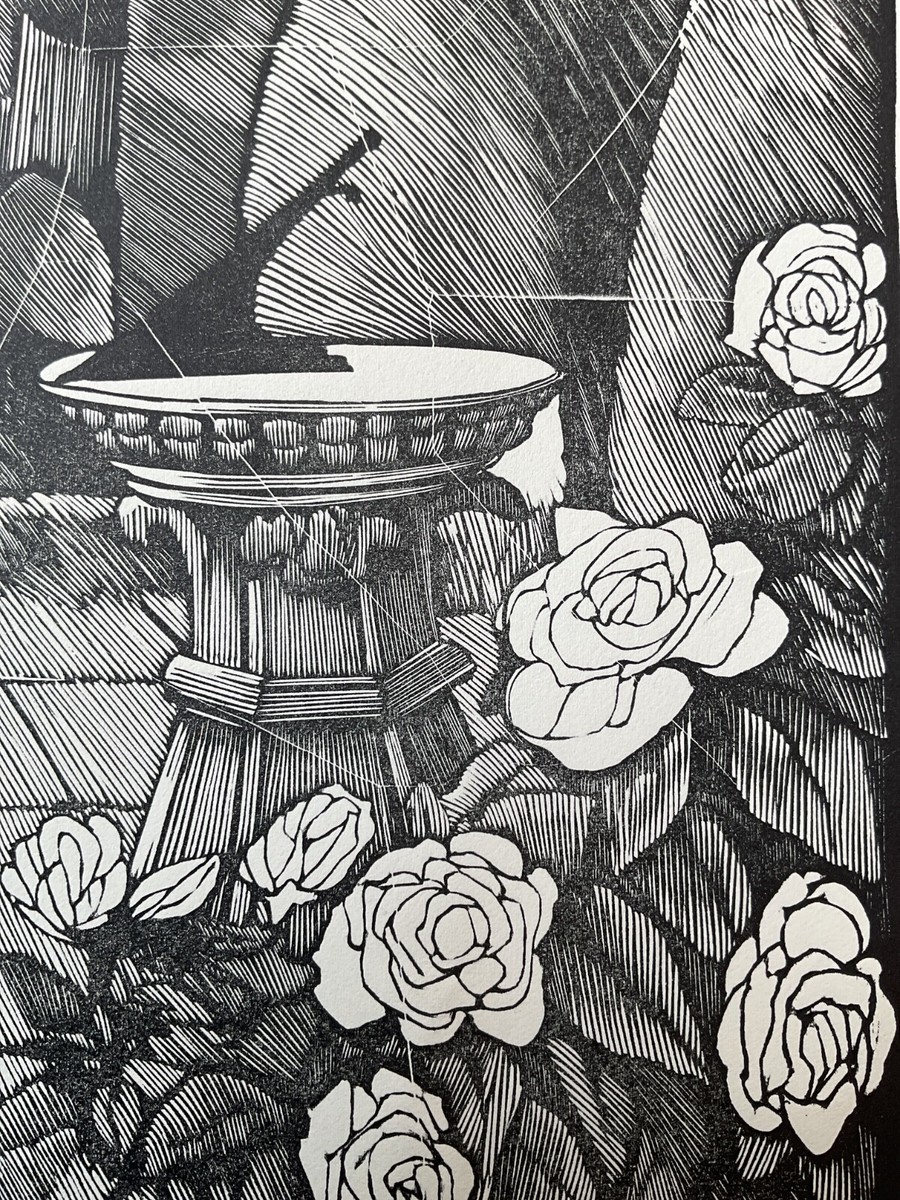 BARRY MOSER WOOD ENGRAVING PENCILED SIGNED : TITLED THE GARDEN