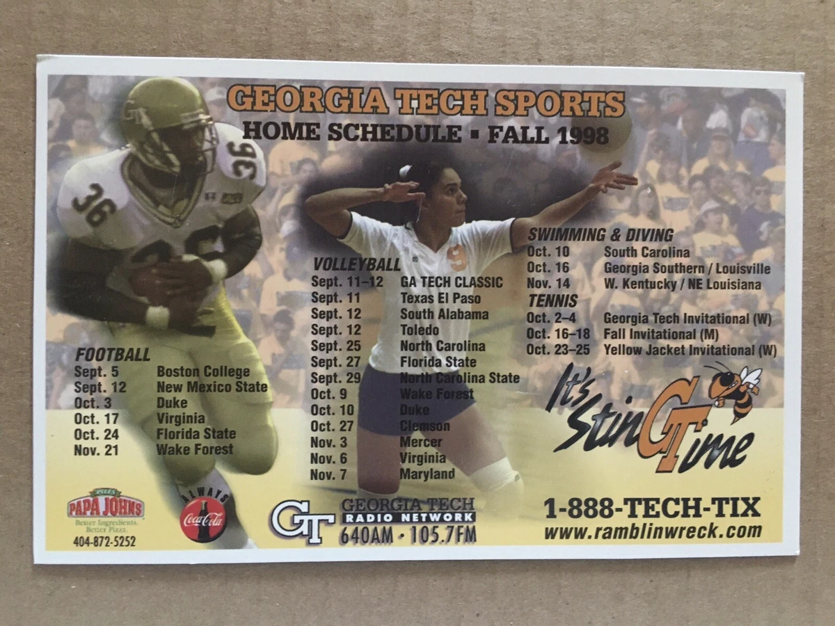 1998 Georgia Tech Yellowjackets Football Magnet Home Schedule