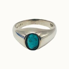 Untreated Natural Blue Turquoise Oval 925 Sterling Silver Band Size 8.25 0326 