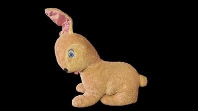 Vintage Tan Plush Bunny Rabbit Big Blue Eyes And Pink Ears