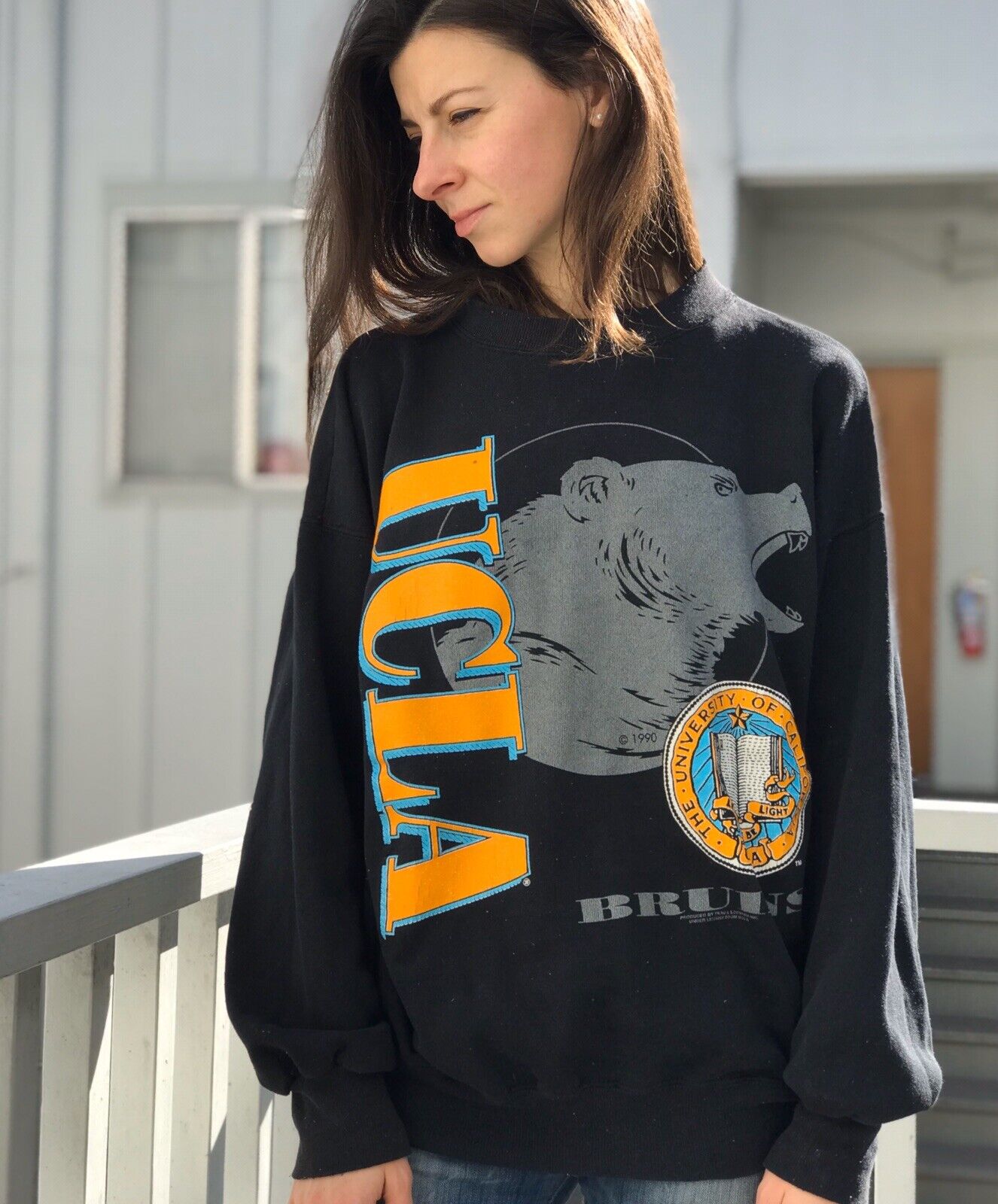 Wickedstoremy Vintage 90s UCLA Bruins Half Zip Sweatshirt California UCLA Crewneck UCLA Bruins Sweater Pullover University UCLA Bruins White Small Size