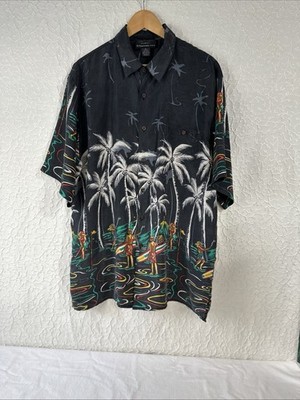 Vintage Silk Hawaiian Black Hawaii Button Up Shirt - Silk Traders-Large