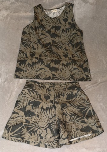 100 Linen Handmade Women's 2 Piece Outfit Sleeveless Top Shorts Whiteruff Medium