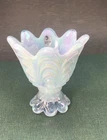 VTG Fenton Dual  Iridescent White Tulip Art Glass Candle Holder